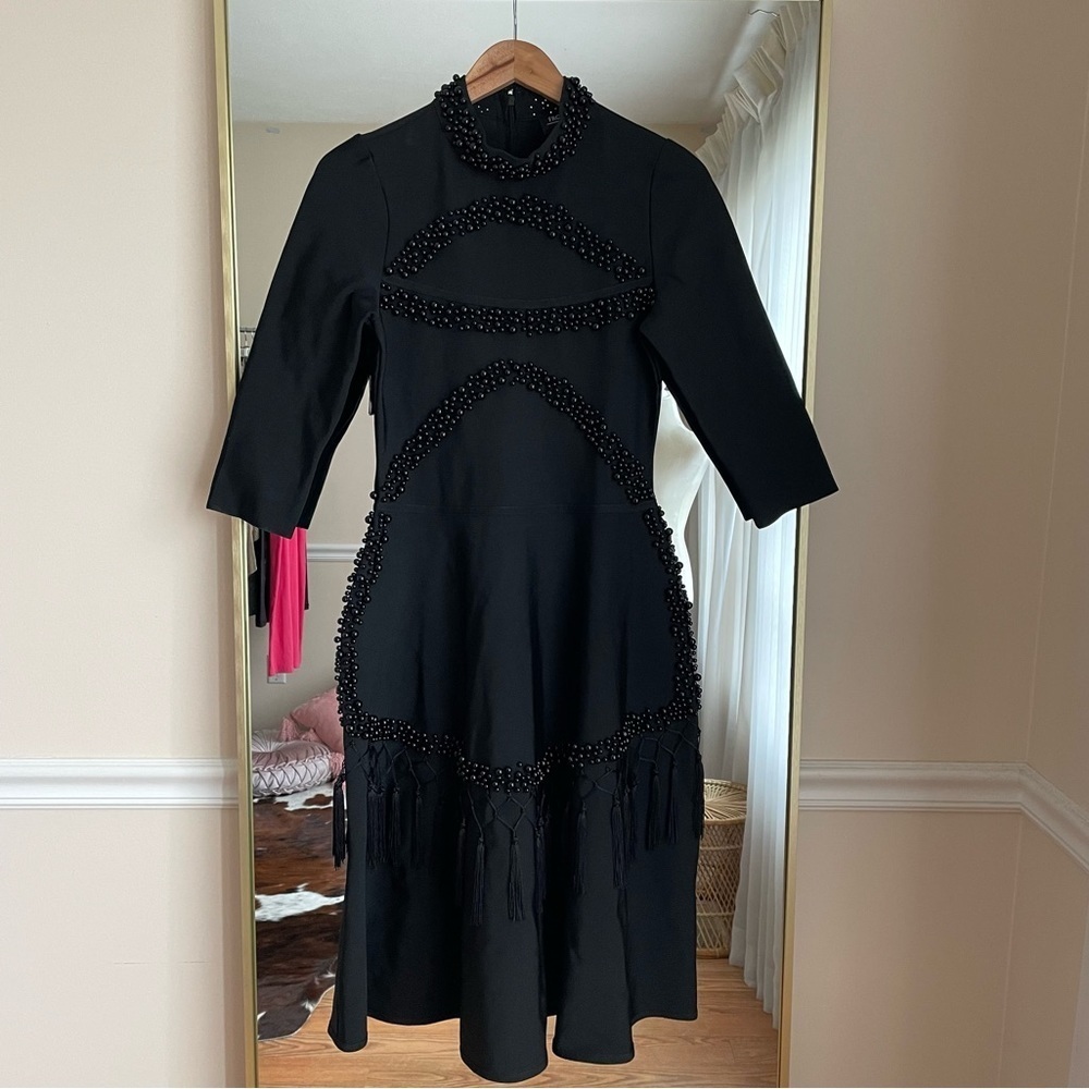 Front Row by Sara & Goldy Beaded Black Tea Length Formal Dress Size XS - Picture 4 of 15